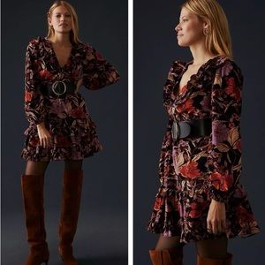 NWT  Anthropologie LS CORD VNCK RFFL HILO BLK DRESS SIZE SMALL